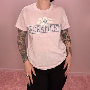 Vintage 90s baby pink screen stars Sacramento graphic tee